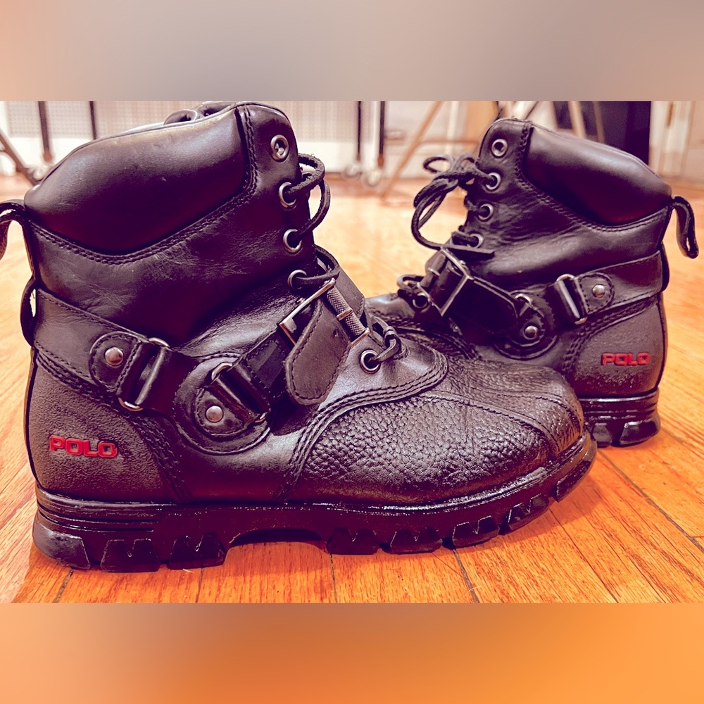 Polo by Ralph Lauren Black Leather Moto Boots